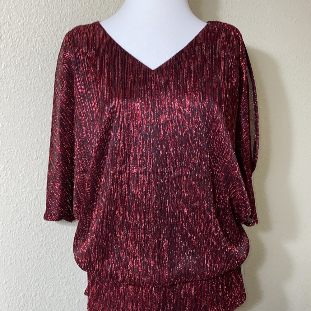 NWT MSK Red Sparkly Top with Rhinestone Accents Size 1X
